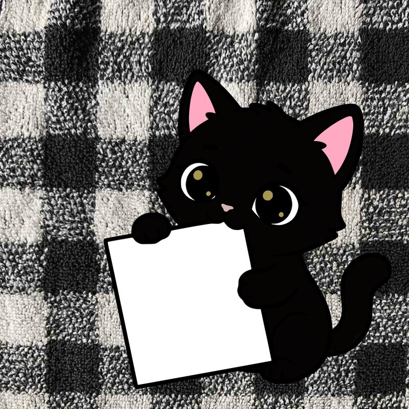 a small cat with a blank sheet of paper in its hand. the cat is sooooooo cute!