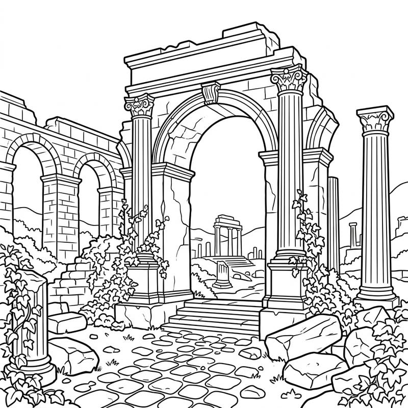 Journey back in time with this exciting Roman Ruins coloring page, perfect for young historians and artists. Kids aged 4-8 will love bringing these majestic ancient structures to life with their favorite colors.