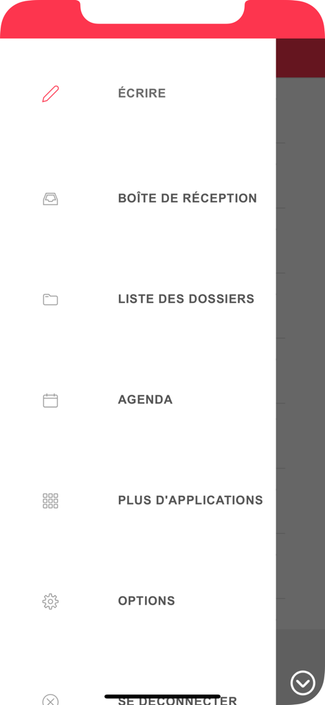 Mailo - Side menu of the Mailo app showing navigation options for inbox calendar and folders