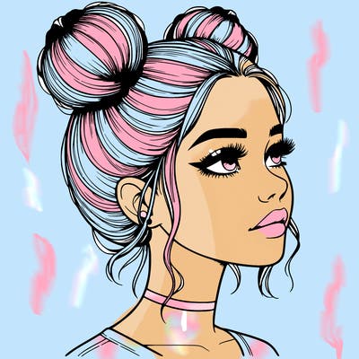 realistic girl with buns on the top of her head