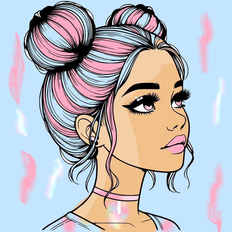 realistic girl with buns on the top of her head