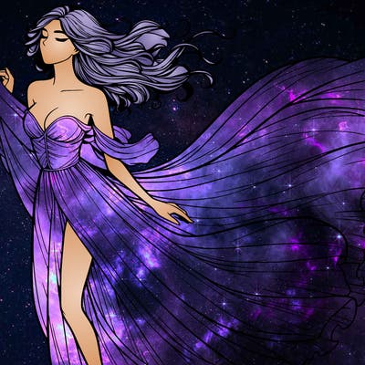 realistic woman in dress flowing the the wind