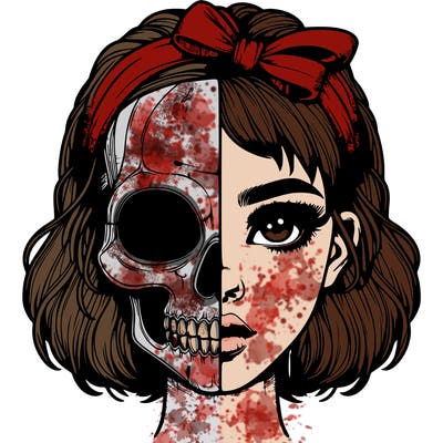 realistic girl with half skull mask