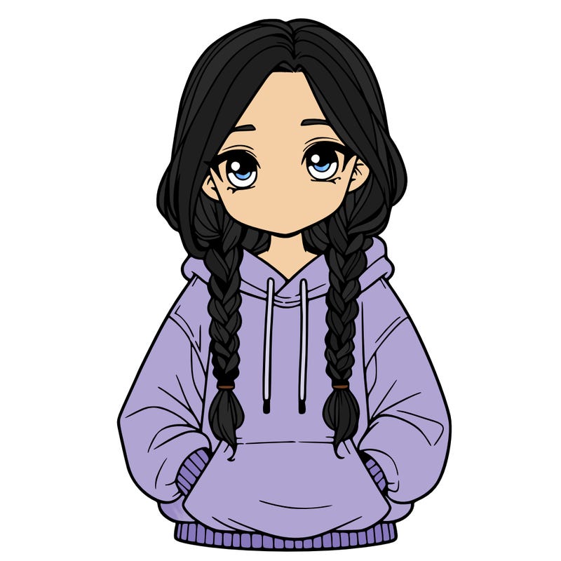 a realistic girl with a oversized hoodie and she has braids