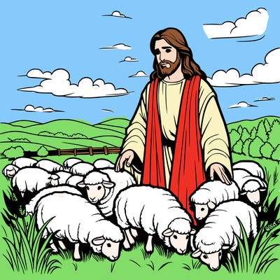 jesus in a field with sheep realistic
