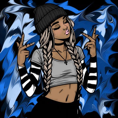 realistic teenage girl with braids and a beanie and crop top doing 🫶🏼