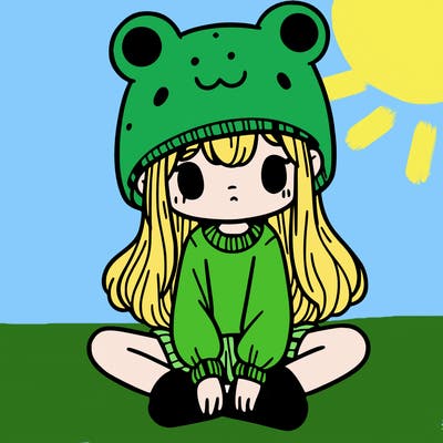 a girl wearing a frog hat and some frog socks