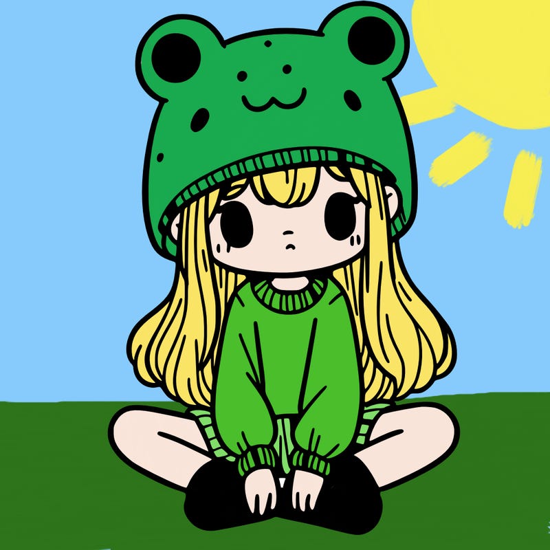 a girl wearing a frog hat and some frog socks