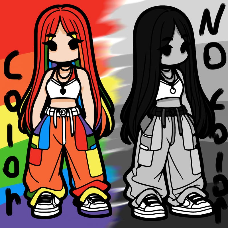 girl in baggy pants crop top and long hair