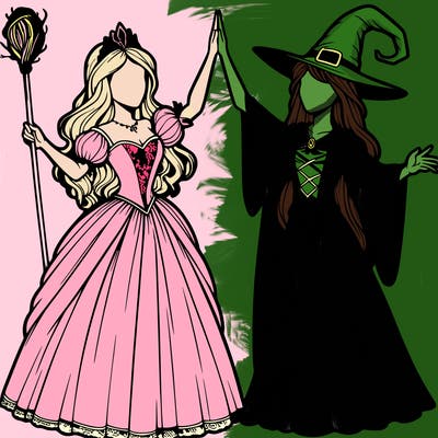 detailed realistic split of a princess and a witch
