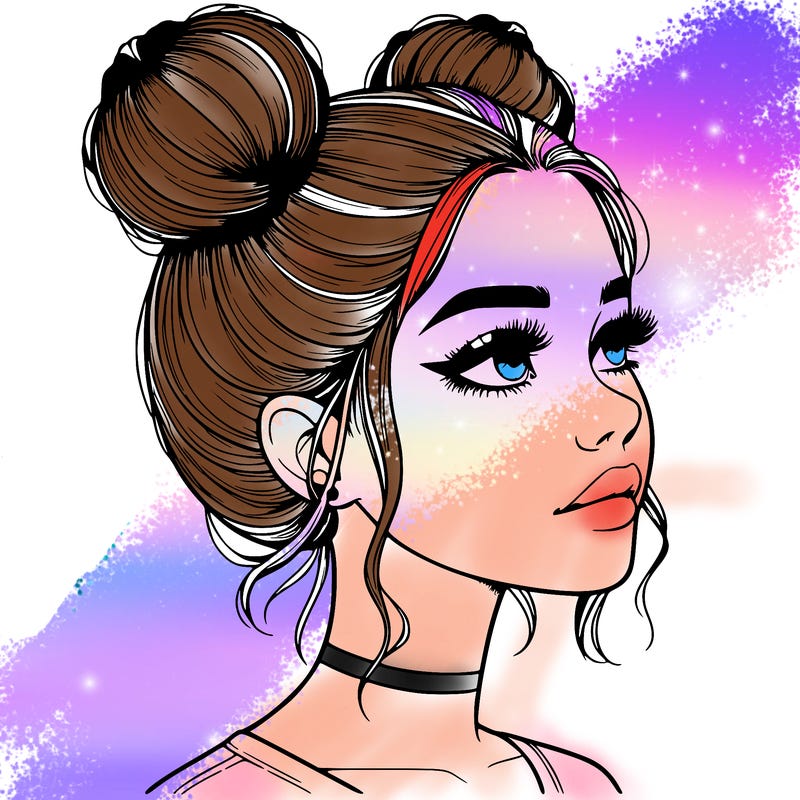 realistic girl with buns on the top of her head
