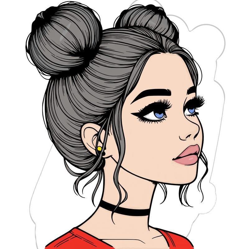 realistic girl with buns on the top of her head