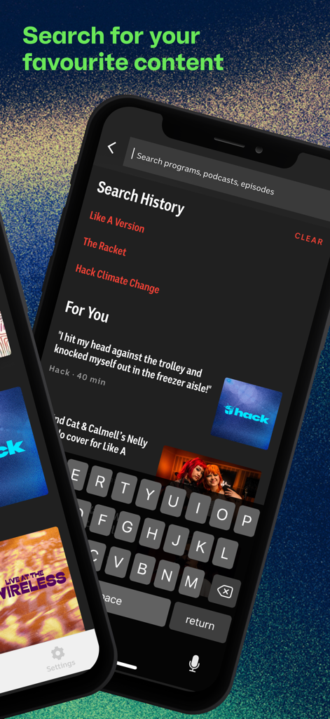 triple j - Der Suchbildschirm der triple j-App zeigt den Suchverlauf und empfohlene Inhalte für Sie an.