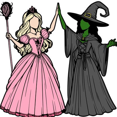 detailed realistic split of a princess and a witch