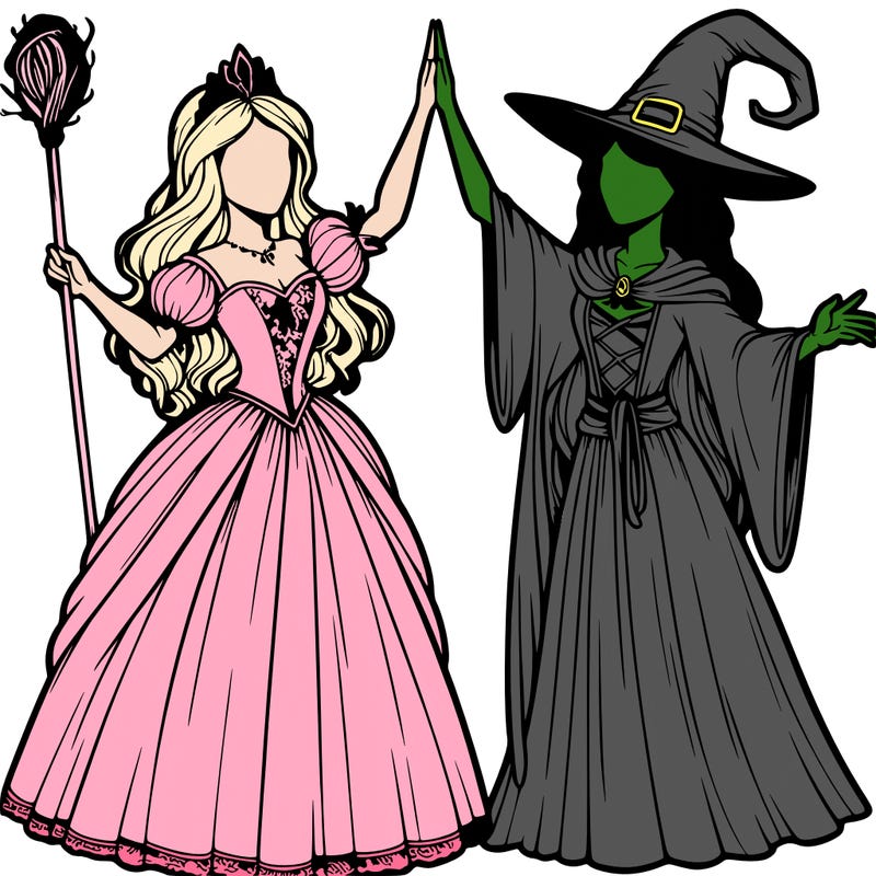 detailed realistic split of a princess and a witch