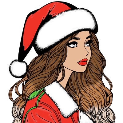 realistic girl in santa hat
