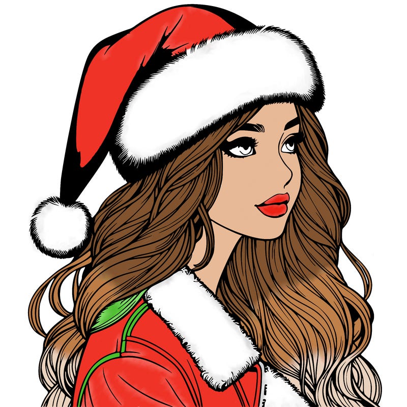 realistic girl in santa hat