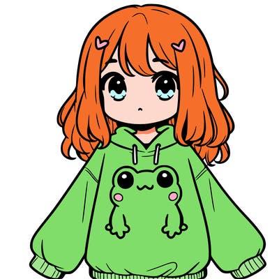 girl wearing frogging sweatshirt
