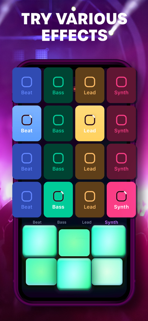 Loop Maker Pro - Music Maker - Music production interface with colorful pads for beat bass lead and synth sounds
