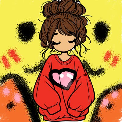 girl with baggy sweatshirt and messy bun