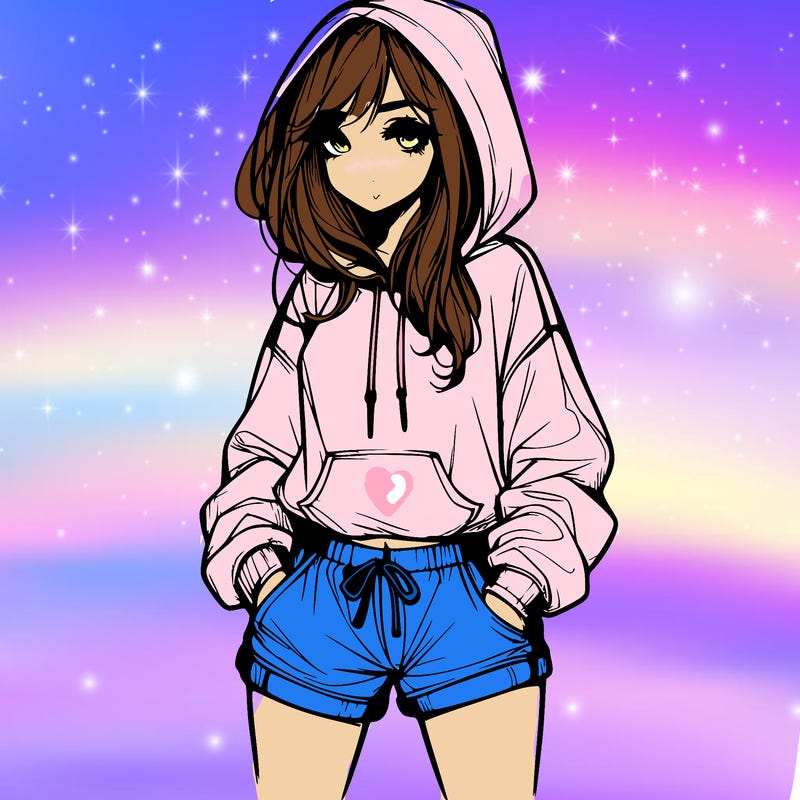 realistic girl in shorts and hoodie