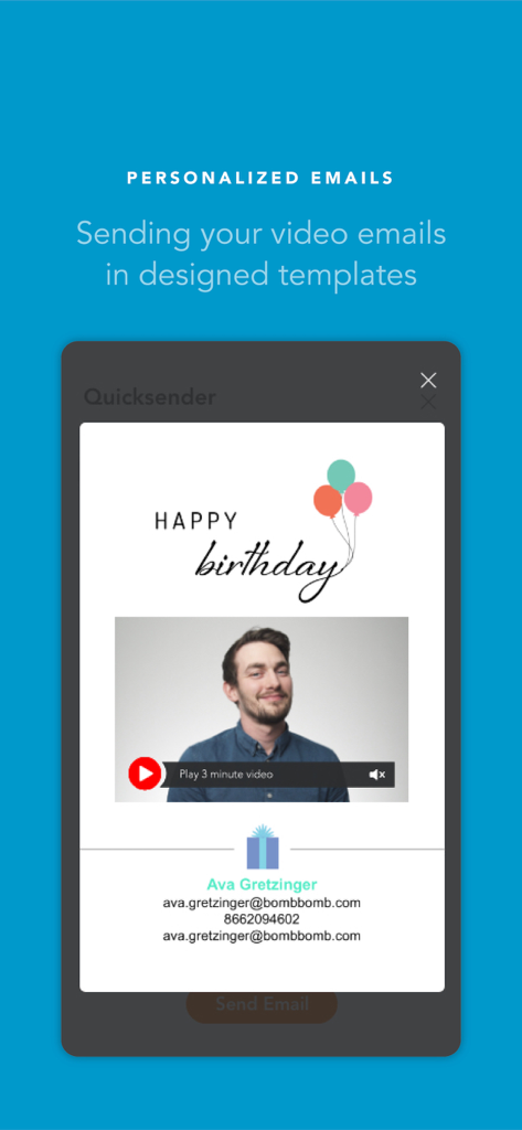 BombBomb - A personalized birthday video email template within the BombBomb mobile app