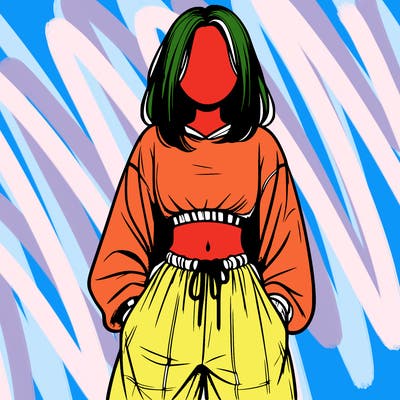 realistic girl faceless with baggy pants and a crop top