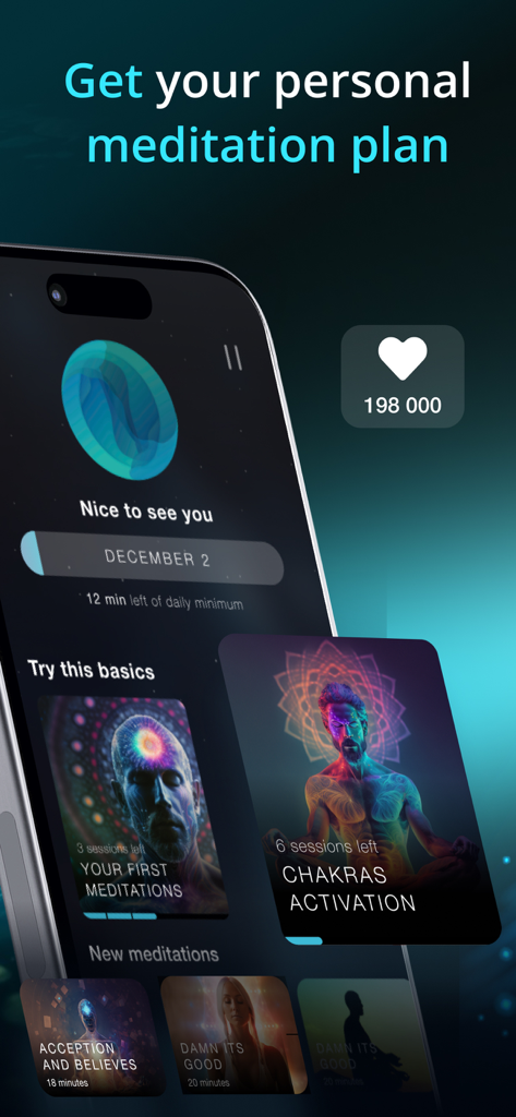 Smartphone screen showing the Slowdive app interface with a personalized meditation plan and daily habit tracking scale.