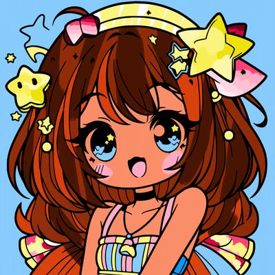 cute anime girl with star accessories