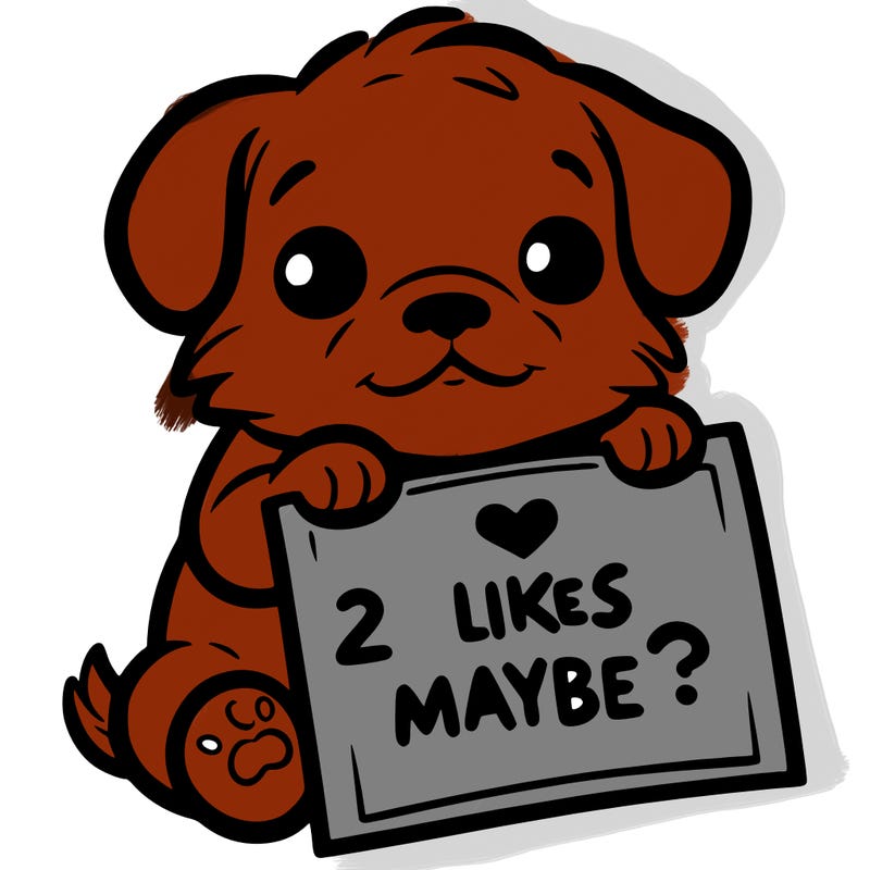 a puppy holding a sign that says 2 likes maybe?