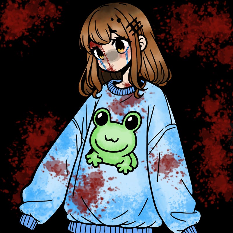 girl wearing frogging sweatshirt