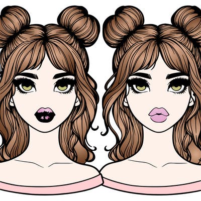 beautiful girl with two buns on her head and lips realistic