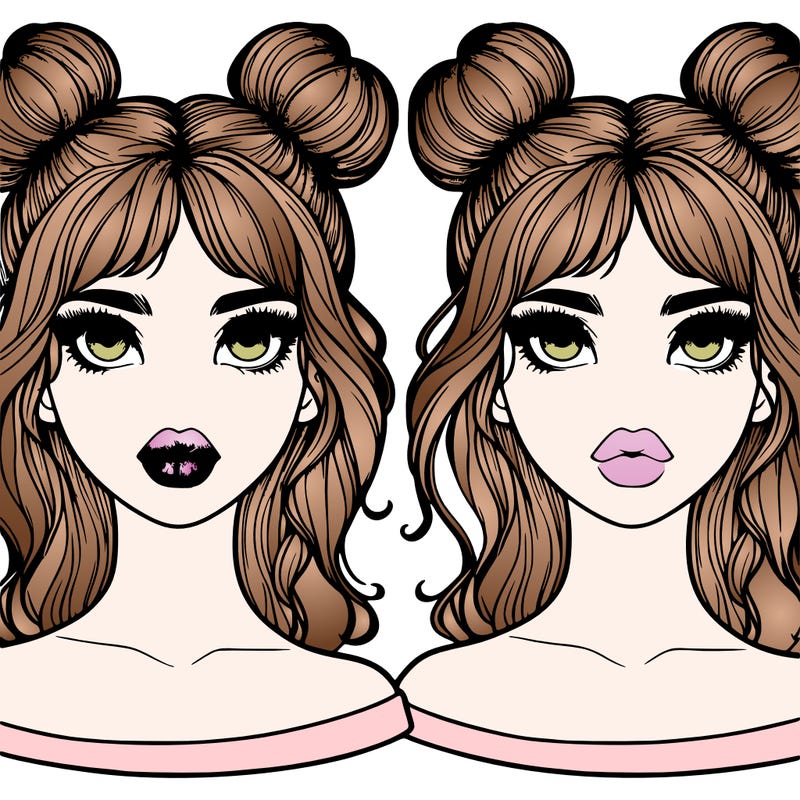 beautiful girl with two buns on her head and lips realistic