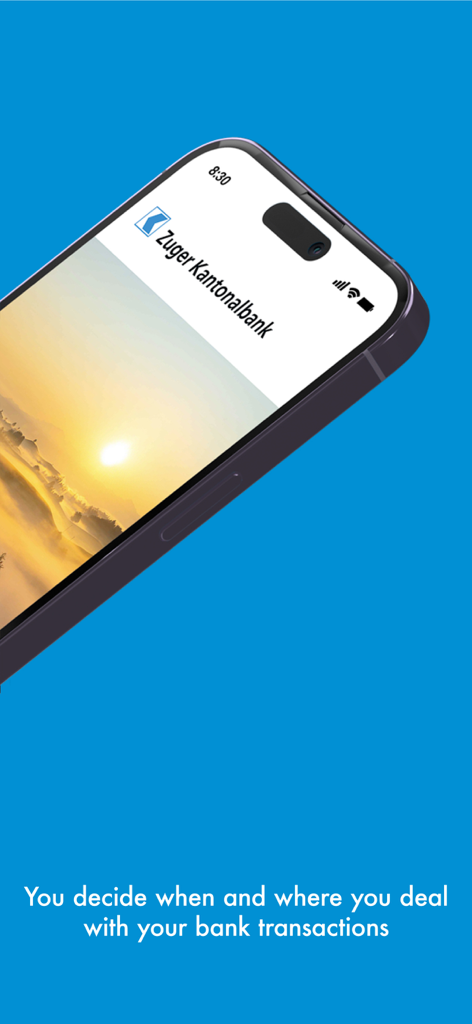 ZugerKB Mobile Banking - Smartphone displaying the ZugerKB Mobile Banking app with the Zuger Kantonalbank logo