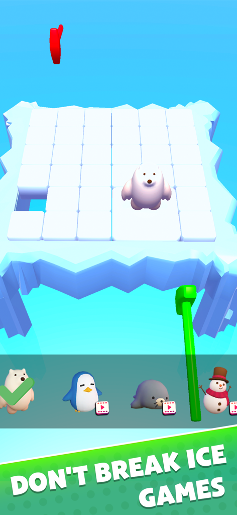 Antistress Relaxing Minigames - Minijuego "No Rompas el Hielo" con un oso polar y otros personajes árticos para un juego relajante.
