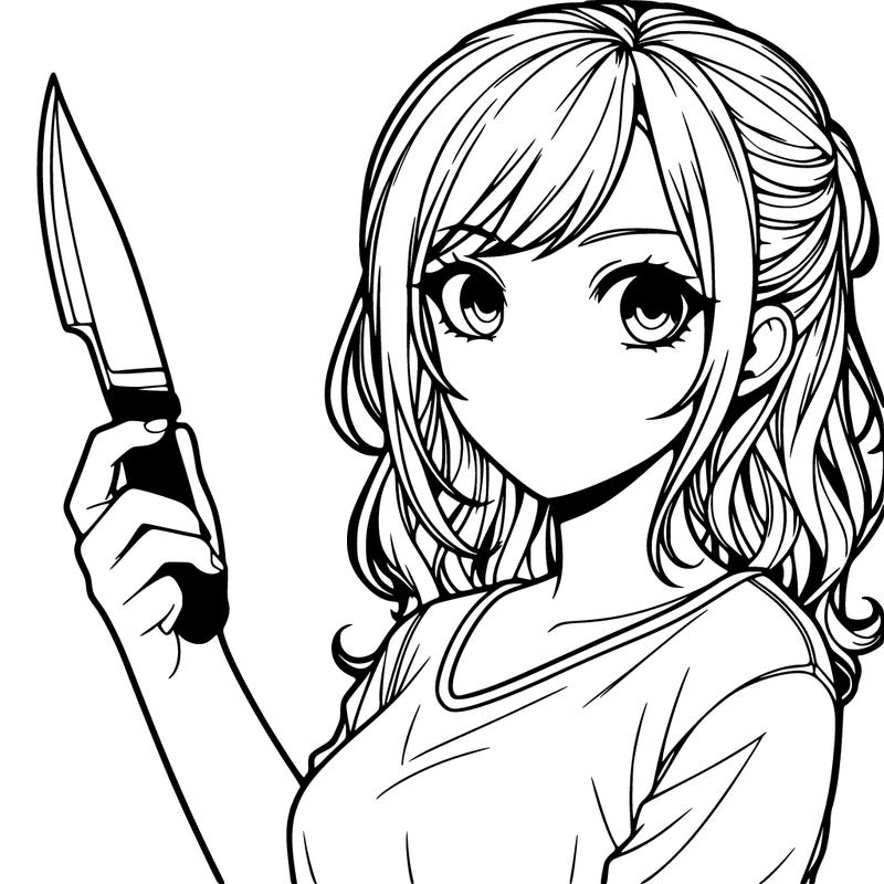 realistic girl holding a knife