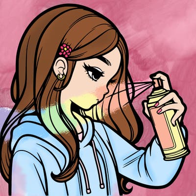 a realistic girl spray painting