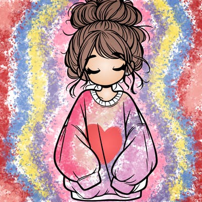 girl with baggy sweatshirt and messy bun