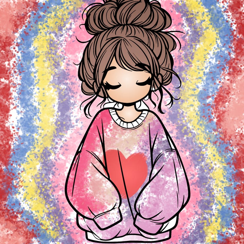 girl with baggy sweatshirt and messy bun