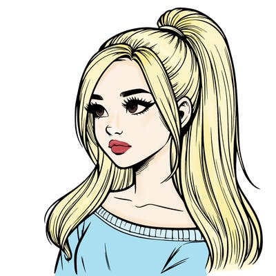 realistic girl with a high ponytail