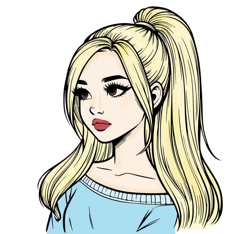 realistic girl with a high ponytail