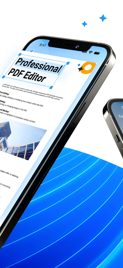 PDF Master: Editor Reader - A smartphone screen displaying the PDF Master app with options to edit documents and professional PDF features.