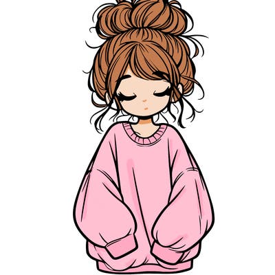 girl with baggy sweatshirt and messy bun
