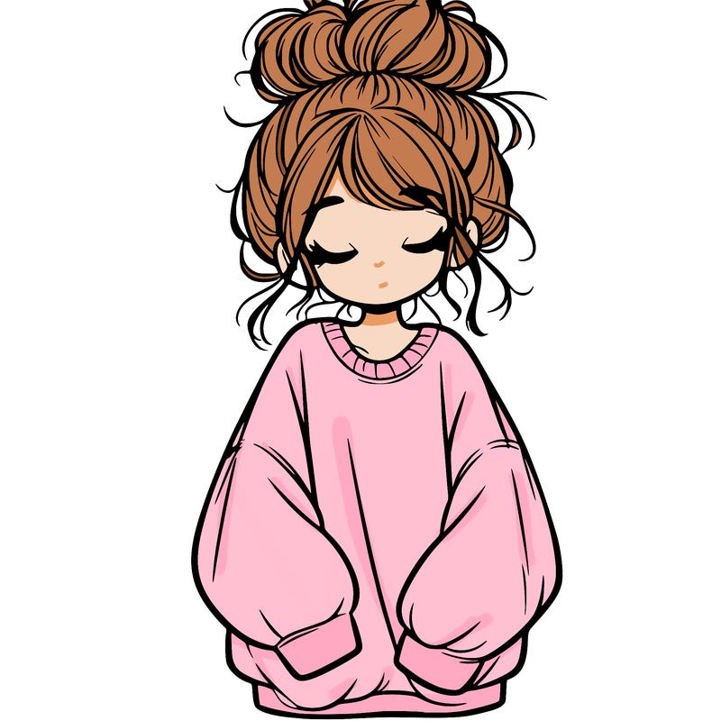 girl with baggy sweatshirt and messy bun
