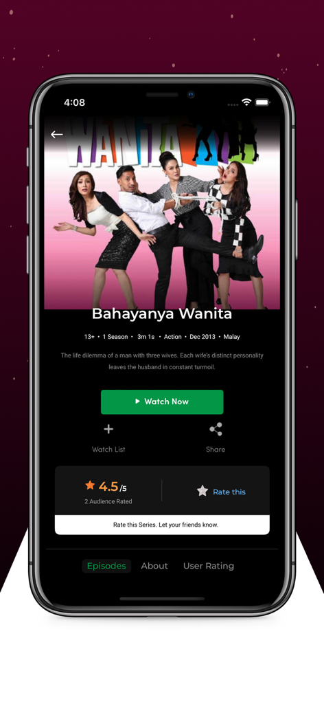 Karya Reels - Karya Reels app interface showing details for the drama Bahayanya Wanita.