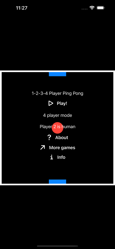 1-2-3-4 Player Ping Pong - Main menu of the 1-2-3-4 Player Ping Pong mobile game with 4 player mode selected