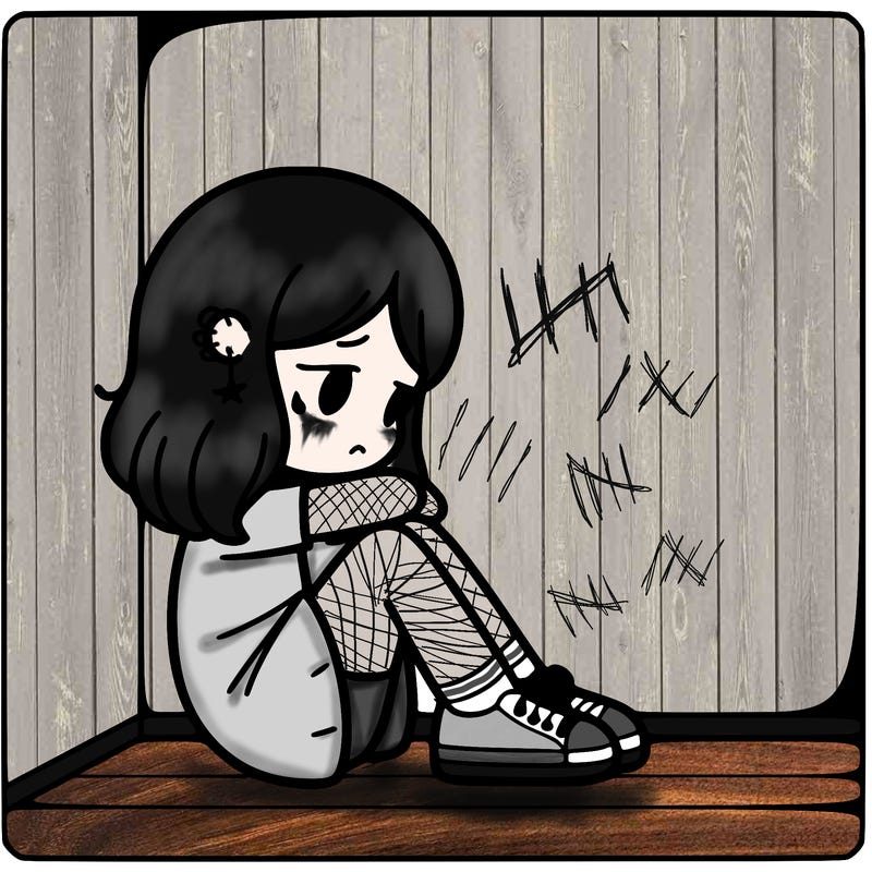sad girl in corner.