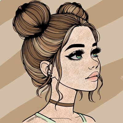 realistic girl with buns on the top of her head