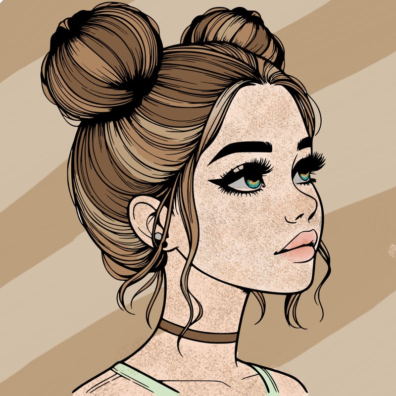 realistic girl with buns on the top of her head