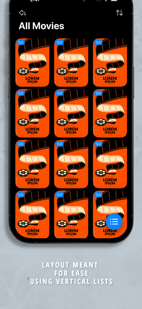 iMPlayer IPTV Player - iMPlayer app movie library interface displaying a vertical list of movie posters